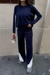 Kol ve Paçada Şerit Tasarım Oversize Beden Kazak Pantalon İkili Triko Takım 034