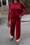 Kol ve Paçada Şerit Tasarım Oversize Beden Kazak Pantalon İkili Triko Takım 034