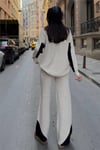 Kol ve Paçada Şerit Tasarım Oversize Beden Kazak Pantalon İkili Triko Takım 034