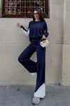 Kol ve Paçada Şerit Tasarım Oversize Beden Kazak Pantalon İkili Triko Takım 034