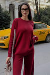 Kol ve Paçada Şerit Tasarım Oversize Beden Kazak Pantalon İkili Triko Takım 034