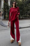 Kol ve Paçada Şerit Tasarım Oversize Beden Kazak Pantalon İkili Triko Takım 034