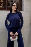 Kol ve Paçada Şerit Tasarım Oversize Beden Kazak Pantalon İkili Triko Takım 034