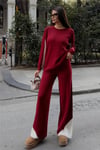 Kol ve Paçada Şerit Tasarım Oversize Beden Kazak Pantalon İkili Triko Takım 034