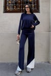Kol ve Paçada Şerit Tasarım Oversize Beden Kazak Pantalon İkili Triko Takım 034