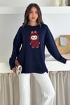 Labubu Nakışlı Kışlık Triko Kazak - Yeni Sezon Oversize Tasarım 66022