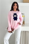 Labubu Nakışlı Kışlık Triko Kazak - Yeni Sezon Oversize Tasarım 66022