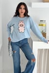 Labubu Nakışlı Kışlık Triko Kazak - Yeni Sezon Oversize Tasarım 66022