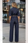 Lacivert Denim İkili Takım - Kuşaklı Gömlek + Geniş Paça Pantolon Premium Set 36023