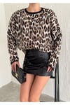 Leopar Desen Şardonlu Kadın Triko Kazak 003