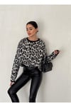 Leopar Desen Şardonlu Kadın Triko Kazak 003