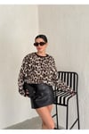 Leopar Desen Şardonlu Kadın Triko Kazak 003