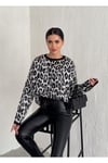Leopar Desen Şardonlu Kadın Triko Kazak 003