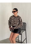 Leopar Desen Şardonlu Kadın Triko Kazak 003