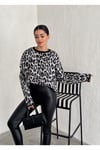 Leopar Desen Şardonlu Kadın Triko Kazak 003