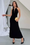 Sandy Kumaş Straplez & Halter Yaka Uzun Abiye Elbise - Dökümlü Bodycon Gece Elbisesi 10178