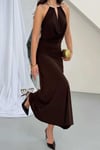 Sandy Kumaş Straplez & Halter Yaka Uzun Abiye Elbise - Dökümlü Bodycon Gece Elbisesi 10178