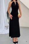 Sandy Kumaş Straplez & Halter Yaka Uzun Abiye Elbise - Dökümlü Bodycon Gece Elbisesi 10178