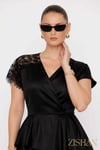 Saten Peplum Dantel Detaylı Etek Bluz İkili Büyük Beden Takım | 44-46-48-50 Beden 8402