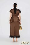 Saten Peplum Dantel Detaylı Etek Bluz İkili Büyük Beden Takım | 44-46-48-50 Beden 8402