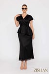 Saten Peplum Dantel Detaylı Etek Bluz İkili Büyük Beden Takım | 44-46-48-50 Beden 8402