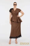 Saten Peplum Dantel Detaylı Etek Bluz İkili Büyük Beden Takım | 44-46-48-50 Beden 8402