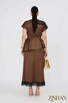 Saten Peplum Dantel Detaylı Etek Bluz İkili Büyük Beden Takım | 44-46-48-50 Beden 8402