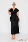 Saten Peplum Dantel Detaylı Etek Bluz İkili Büyük Beden Takım | 44-46-48-50 Beden 8402