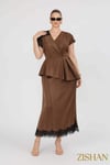 Saten Peplum Dantel Detaylı Etek Bluz İkili Büyük Beden Takım | 44-46-48-50 Beden 8402