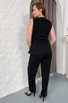 Siyah Krep Gold Düğmeli Yelekli Takım Elbise - Abiye Yelek ve Pantolon - 029Y