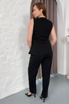Siyah Krep Gold Düğmeli Yelekli Takım Elbise - Abiye Yelek ve Pantolon - 029Y