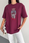 Taş İşlemeli Ayıcıklı T-Shirt  Oversize %100 Pamuk Penye 405