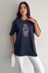 Taş İşlemeli Ayıcıklı T-Shirt  Oversize %100 Pamuk Penye 405
