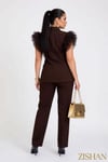 Tül Omuz Detaylı Double Breasted Ceket Pantolon Büyük Beden İkili Takım | 44-46-48-50 Beden 8390