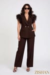 Tül Omuz Detaylı Double Breasted Ceket Pantolon Büyük Beden İkili Takım | 44-46-48-50 Beden 8390