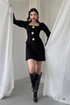 Tüvit Kumaş Büyük Taş Düğmeli Mini Elbise (Siyah & Ekru) 753