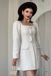 Tüvit Kumaş Büyük Taş Düğmeli Mini Elbise (Siyah & Ekru) 753
