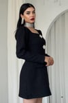 Tüvit Kumaş Büyük Taş Düğmeli Mini Elbise (Siyah & Ekru) 753