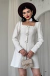Tüvit Kumaş Büyük Taş Düğmeli Mini Elbise (Siyah & Ekru) 753