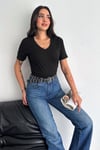 V Yaka Basic T-Shirt %100 Pamuk Penye 199