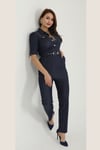 Yazlık Denim Tulum - Kemerli Fermuarlı Çıtçıt Düğmeli Kot Tulum 36-42 Beden 75024