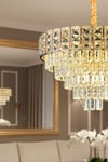 Ünal Aydınlatma | Asel Gold 60 cm Kristal Taşlı Modern Avize – Salon ve Oturma Odası