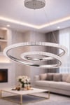 Ünal Aydınlatma | Hella Krom Avize | 50 cm LED Kristal Detaylı Modern Halka Salon Avizesi