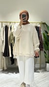Şardonlu Oversize Sweatshirt Bej