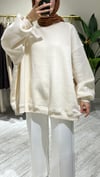 Şardonlu Oversize Sweatshirt Bej