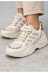 Unisex Kum Anorak Leopar Detaylı Kalın Taban Günlük Yürüyüş Ayakkabısı Sneaker