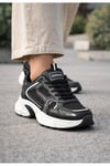 Unisex Siyah Anorak Detaylı Kalın Taban Günlük Yürüyüş Ayakkabısı Sneaker
