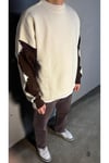 Kontrast Kol Desenli Oversize Triko Kazak