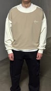 Oversize Renk Bloklu Nakış Detaylı Bej Sweatshirt