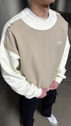 Oversize Renk Bloklu Nakış Detaylı Bej Sweatshirt